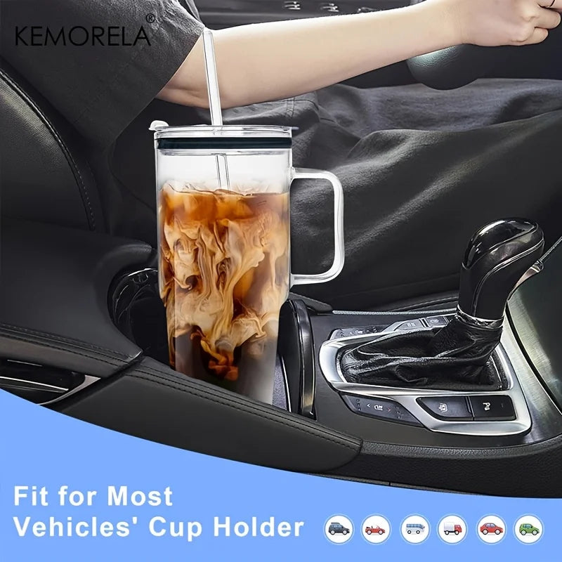 KEMORELA 40oz Glass Tumbler with Handle, Lid & Straw | 1–2 Pack Glass Tumbler Axl