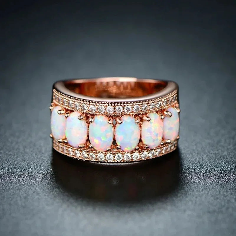 Huitan Imitation Opal Ring – Women's Fashion Wedding Band Fashion Ring Axl T0698 7