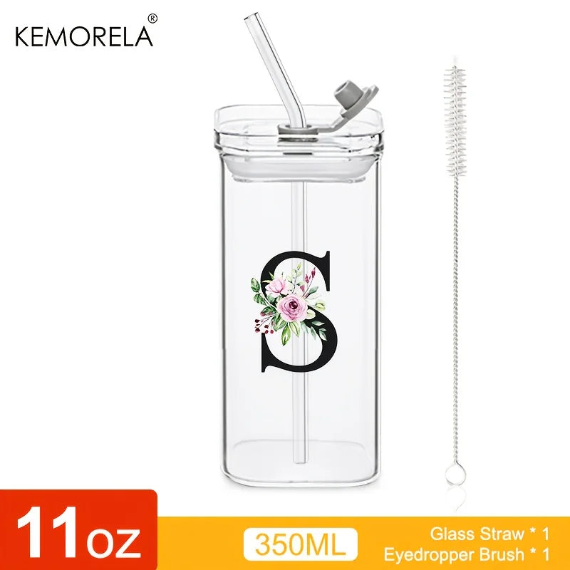 KEMORELA 300ml Letter-Shaped Glass Tumbler with Lid & Straw Glass Tumbler Axl S 300ML
