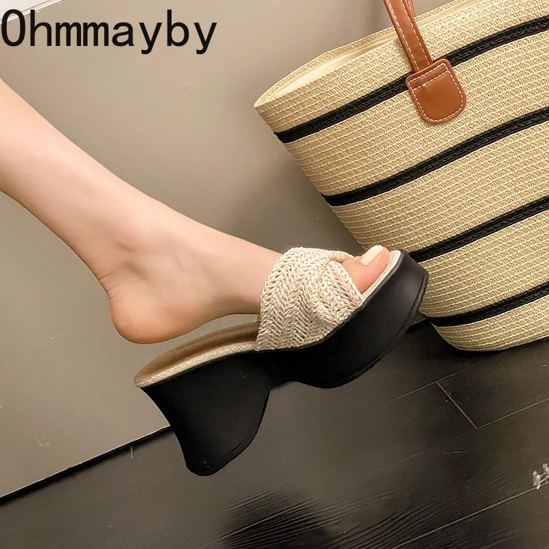 Women's Woven Platform Wedge Sandals – Open Toe Slides Platform Wedge Sandals Axl