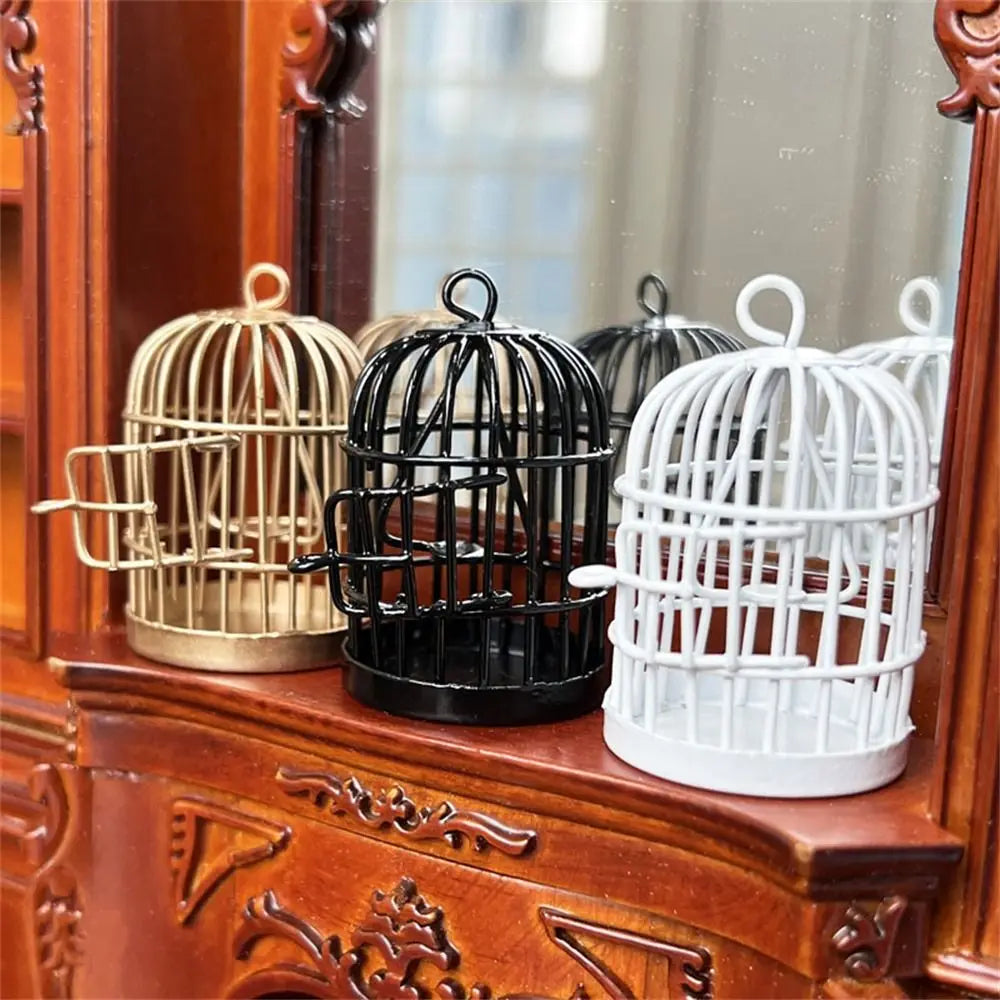 Miniature Metal Bird Cage Ornament – 1:12 Dollhouse Décor Dollhouse Ornament Axl