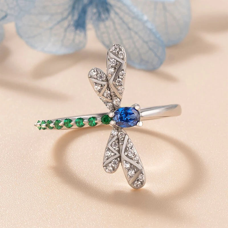 Huitan Dragonfly Ring Women – Blue Green CZ Statement Ring Fashion Statement Ring Axl