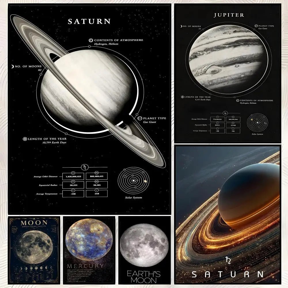 Planets Self-Stick Wall Poster – HD Waterproof Space Art Decor Wall Art Poster Axl