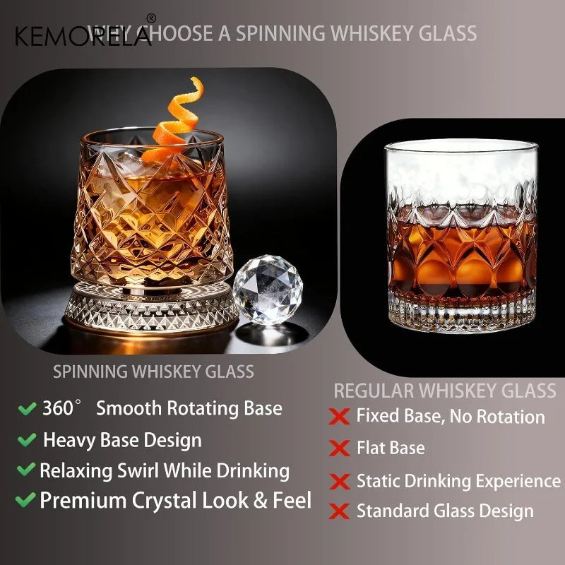 360° Rotating Whisky Glass – Crystal Tumbler Gift for Men Whisky Tumbler Axl