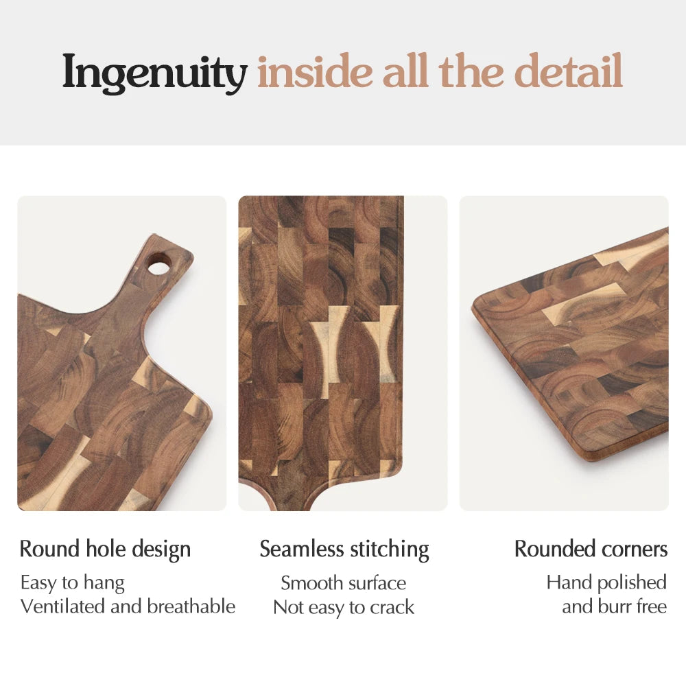 XINZUO Acacia End Grain Cutting Board 41x22cm | Ergonomic Wood Cutting Board Axl