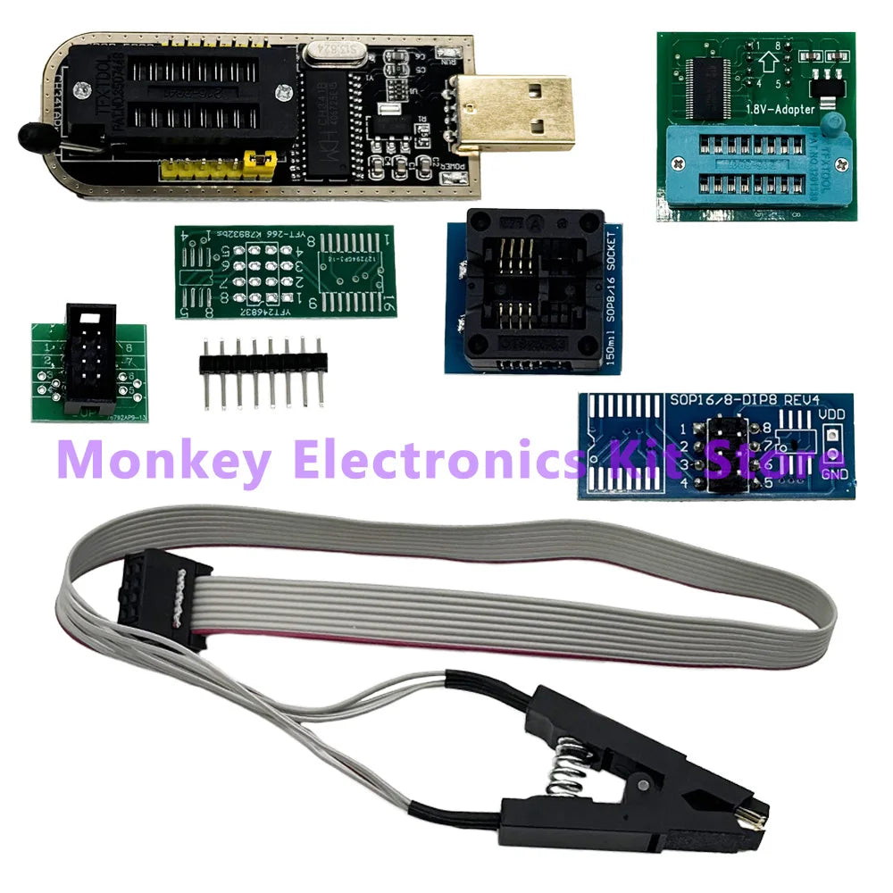 CH341A USB BIOS EEPROM Flash Programmer Kit – SOP8 & 1.8V USB Chip Programmer Axl 1 Full Kit 341A