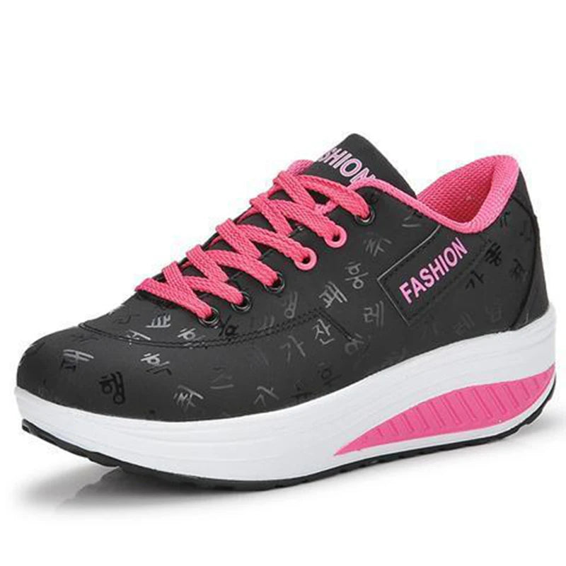 HAJINK Women's Fashion Heel Sneakers – Casual Lace-Up Fashion Heel Sneakers Axl black 35
