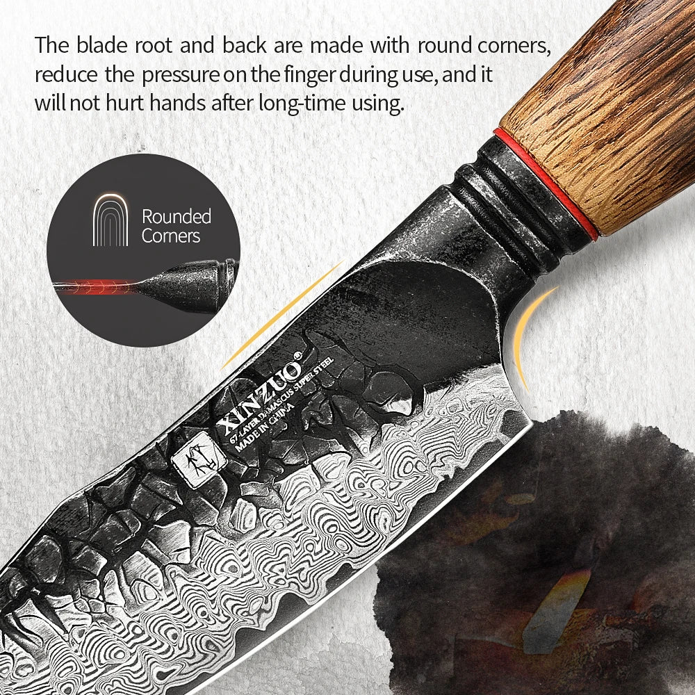 XINZUO 5.5" 67-Layer Damascus Steel Utility Knife | Mo Series Damascus Utility Knife Axl