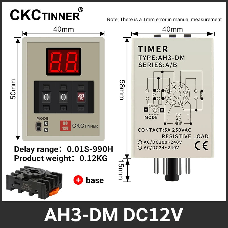 AH3-DM Digital Time Relay Dual Mode LED Delay Timer 12–380V Digital Time Relay Axl DC12V