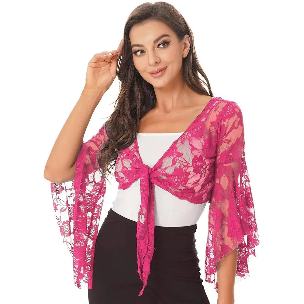 Women's Belly Dance Lace Shrug – Long Sleeve Cardigan Cover Up Dance Lace Shrug Axl