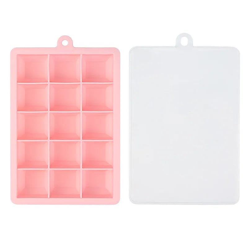 15-Grid Silicone Ice Cube Tray with Lid – Easy Release Mold Silicone Ice Tray Axl Light Pink S