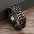 Men's Multilayer Braided Leather Wrap Bracelet | Magnetic Buckle Leather Wrap Bracelet Axl A3