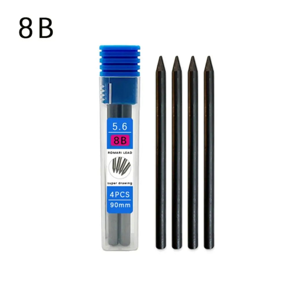 5.6mm Metal Mechanical Pencil with Built-In Sharpener Mechanical Pencil Axl 4PCS-8B Black Refill