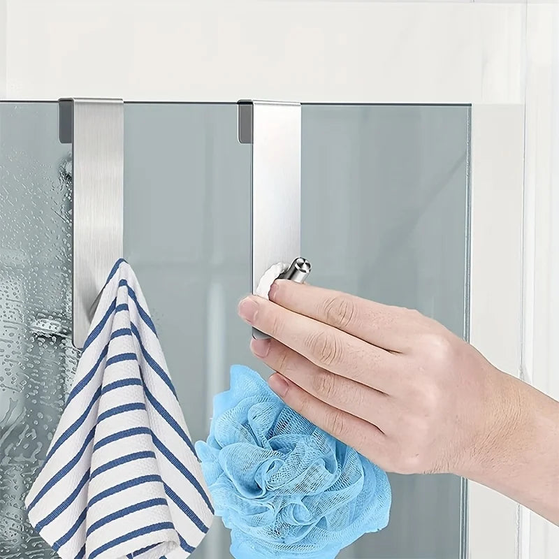 2-Pack Stainless Steel Shower Door Hooks – Anti-Slip Towel Rack Bathroom Door Hooks Axl 2Pcs -Sliver