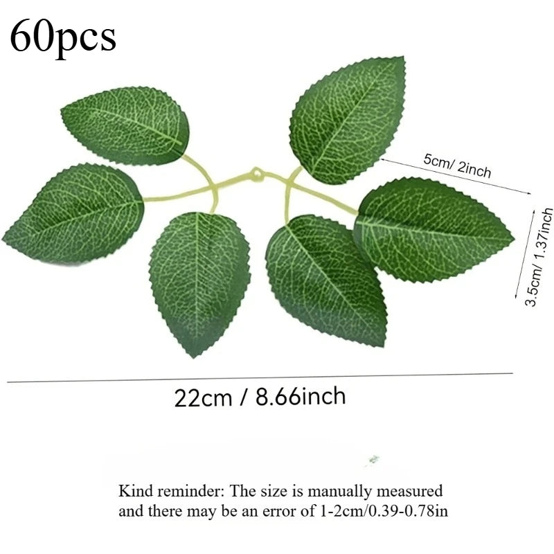 60 Pcs Artificial Rose Leaves – DIY Wedding & Party Decor Artificial Flower Leaves Axl 60pcs