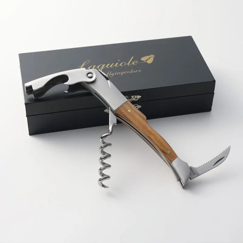 Laguiole Wine Corkscrew – Olive Wood Handle Bottle Opener Wine Corkscrew Axl Corkscrew in box