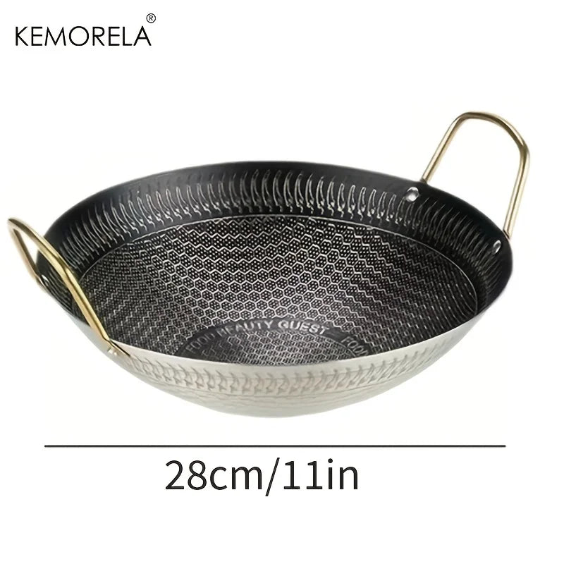 KEMORELA Honeycomb Non-Stick Stainless Steel Wok 24–30cm Non-Stick Wok Axl 28cm
