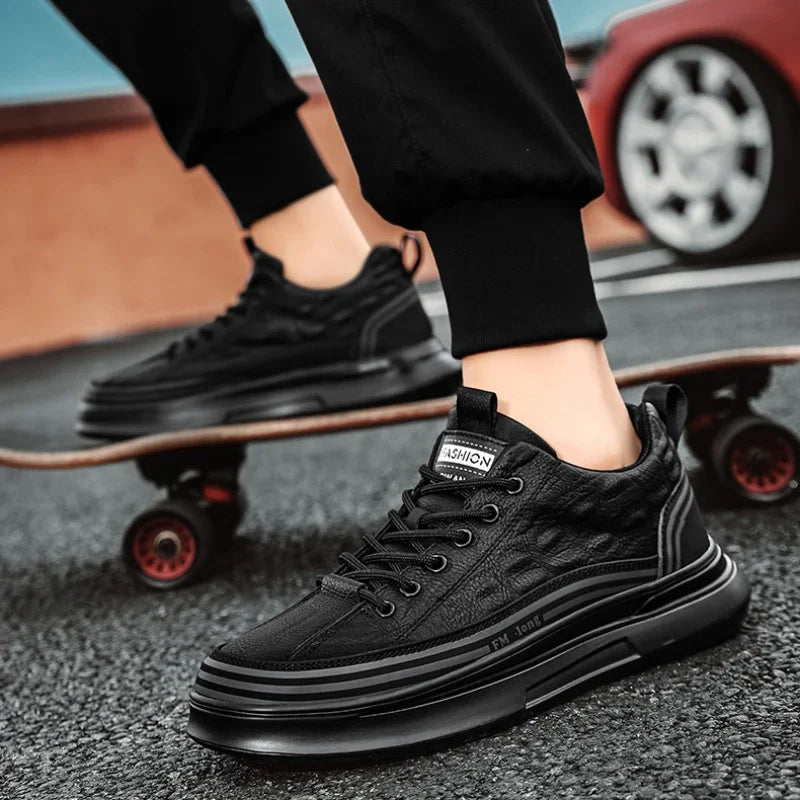 YBQJOO Men's Black Platform Sneakers – Casual Lace-Up Platform Sneakers Axl