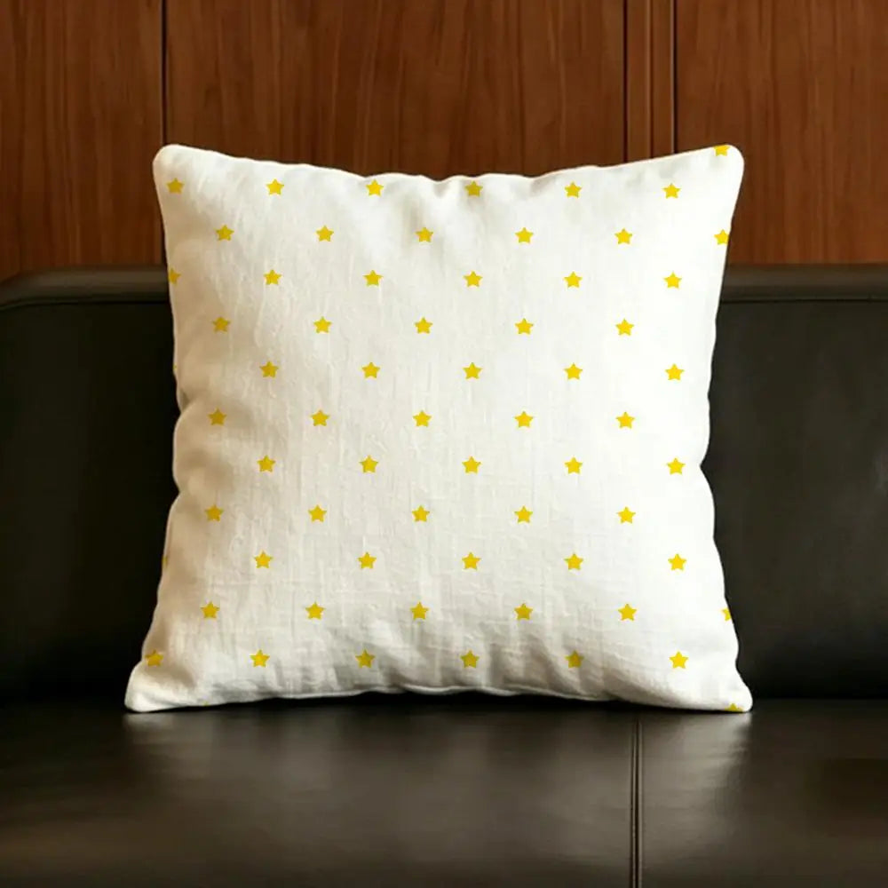 Natural Linen Cushion Covers – Star & Polka Print | 6 Sizes Linen Cushion Cover Axl White3 45X45cm