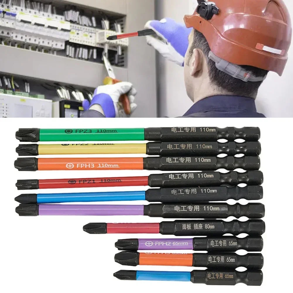 10pc Magnetic Electrician Screwdriver Bit Set 65–110mm Cross Screwdriver Bit Set Axl