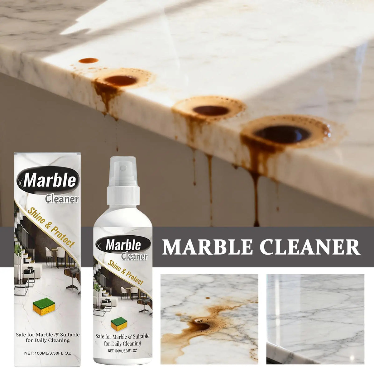 100ml Marble & Granite Stone Cleaner – Shine Restorer Spray Stone Surface Cleaner Axl