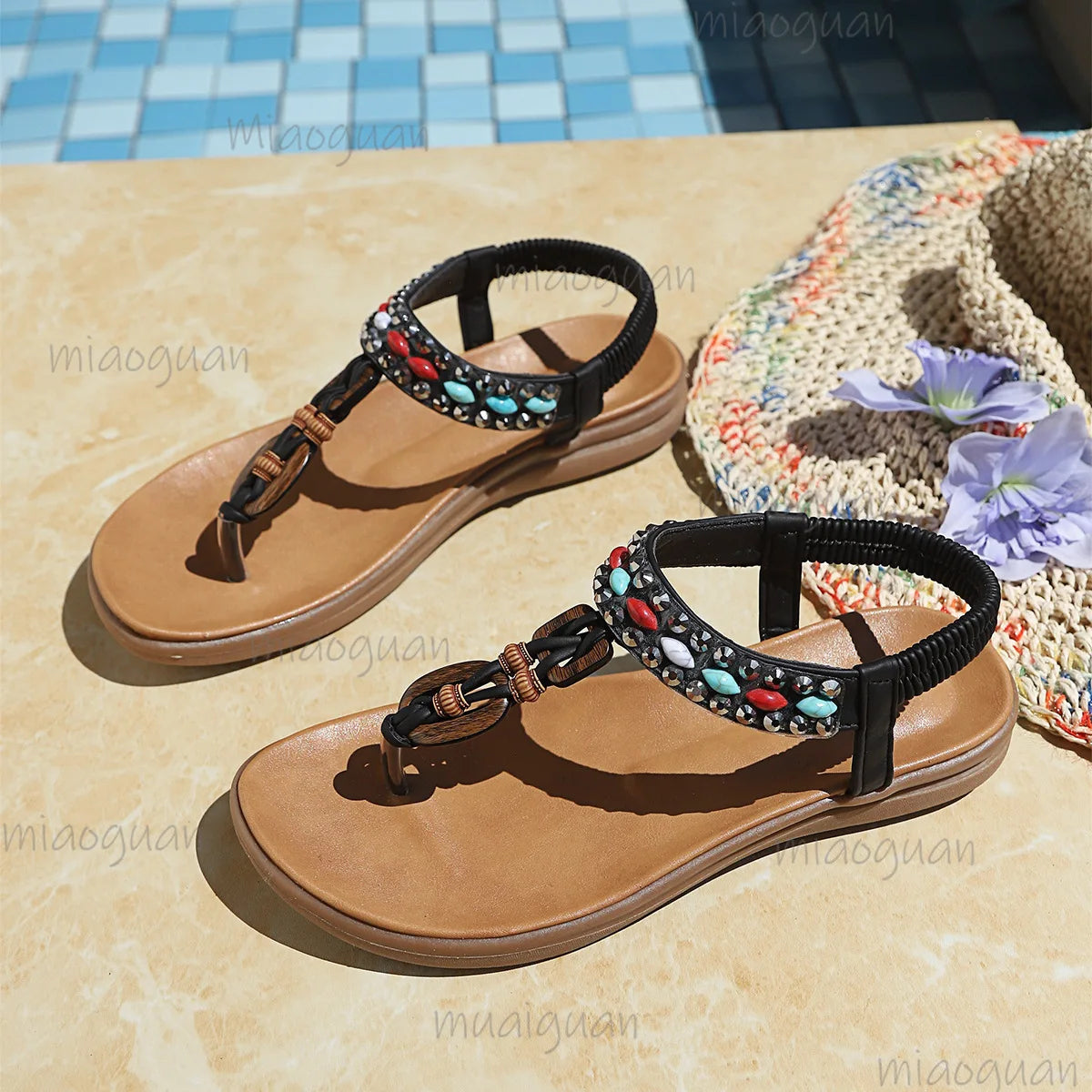 Bohemian Bead Gladiator Sandals – Women's Flat Beach Shoes Gladiator Sandals Axl