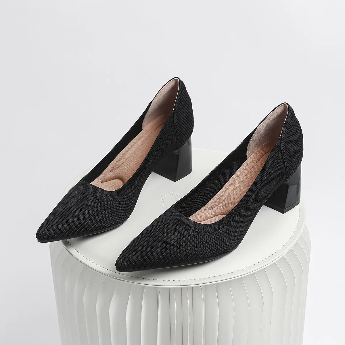 YBQJOO Women's Pointed Toe Block Heel Pumps – Knit Work Shoes High Heel Pumps Axl Black 43