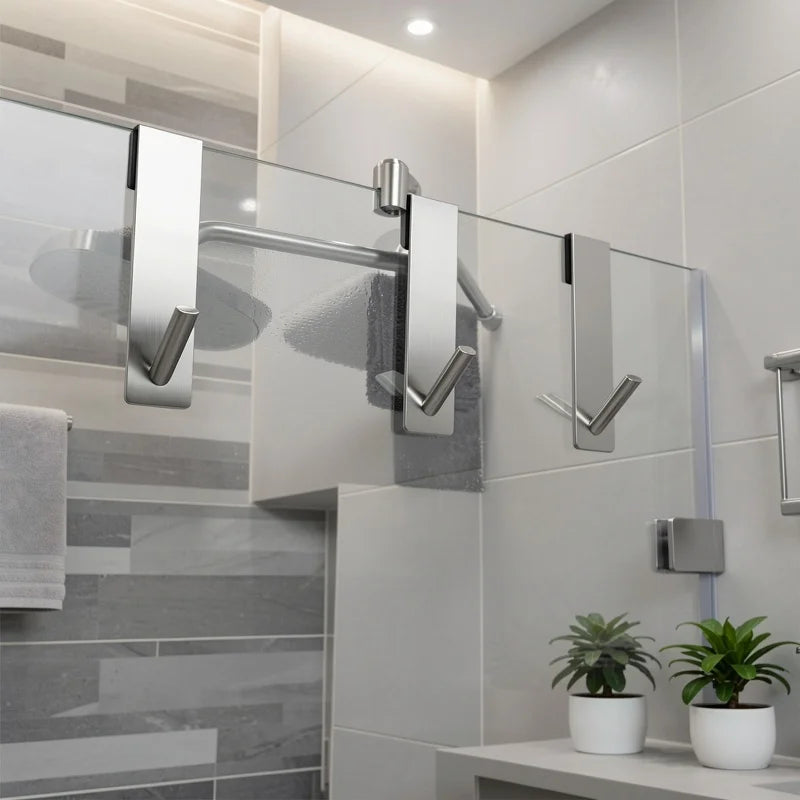 Stainless Steel Shower Door Towel Rack & Robe Hook – Brushed Bathroom Towel Rack Axl