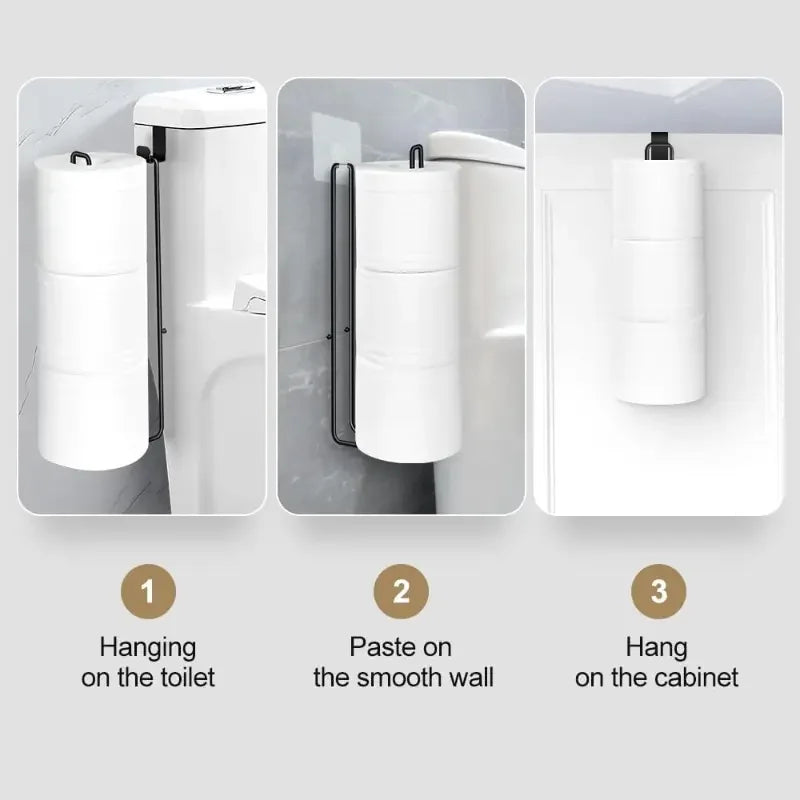 No-Drill Toilet Paper Holder Self-Adhesive Wall Mount – Black Iron Toilet Paper Holder Axl