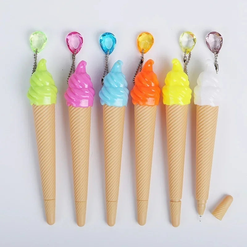 6-Pack Ice Cream Cartoon Gel Pens 0.38mm – Kids School Supplies Gel Pen Set Axl