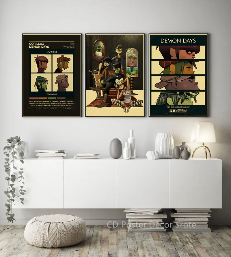 Gorillaz Demon Days Retro Kraft Paper Music Poster | Wall Art Music Wall Poster Axl