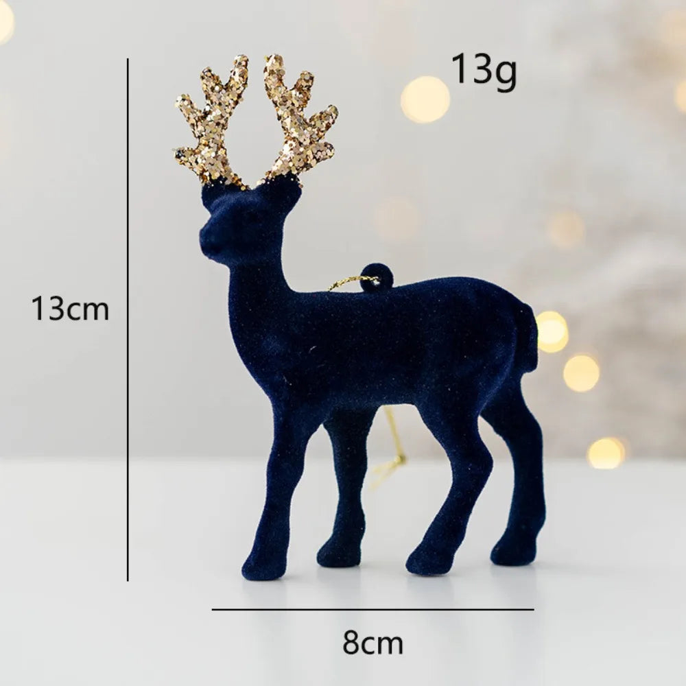 Glitter Reindeer Elk Flocked Christmas Tree Pendant Ornament Christmas Tree Ornament Axl Blue