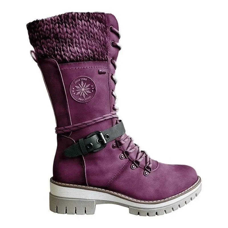 Women's Winter Lace-Up Mid-Calf Boots | Low Wedge Snow Boot Women's Winter Boots Axl PURPLE 35