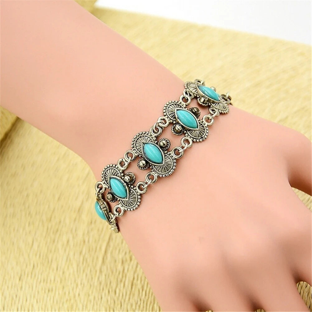 Bohemian Women's Silver Turquoise Bangle Charm Bracelet Charm Bangle Bracelet Axl