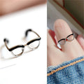 Cute Glasses Open Ring – Adjustable Enamel Copper Finger Ring Fashion Ring Axl Black