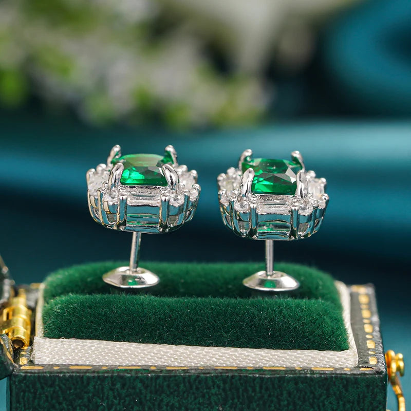 Huitan Green Cubic Zirconia Stud Earrings | Geometric Fashion Stud Earrings Axl