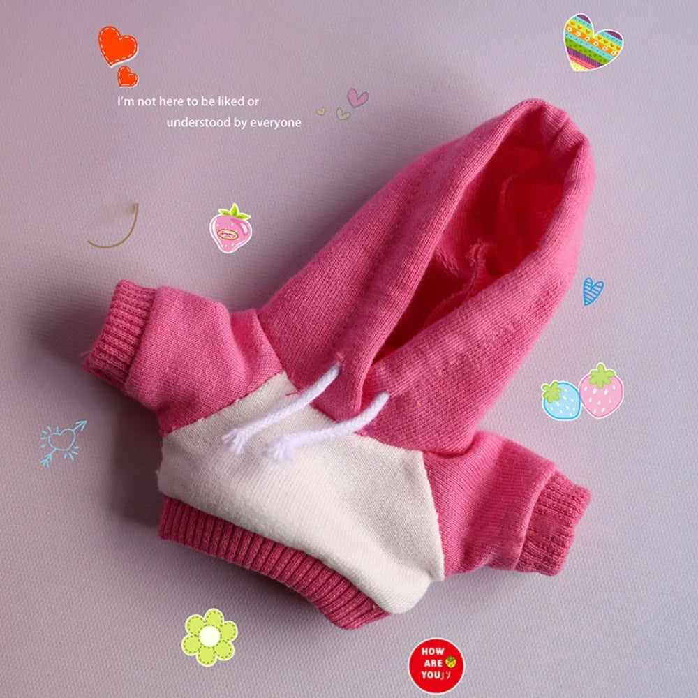 Handmade Hoodie for 10cm Cotton Dolls – Sweatshirt Outfit Doll Clothing Axl Pink with Hat
