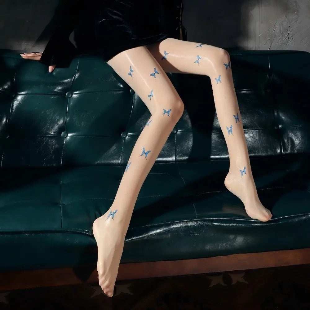 8D Glossy High-Waist Pantyhose – Shiny Oil Gloss Stockings 2pk Glossy Pantyhose Axl Skin Butterfly One Size