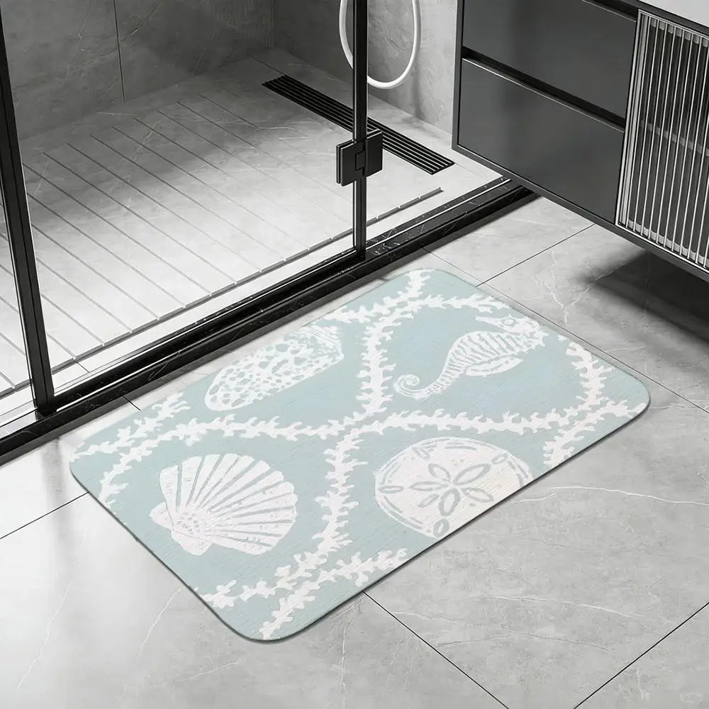 Mediterranean Shell Diatomite Bath Mat – Quick Dry Non-Slip Diatomite Bath Mat Axl White8 50x80cm