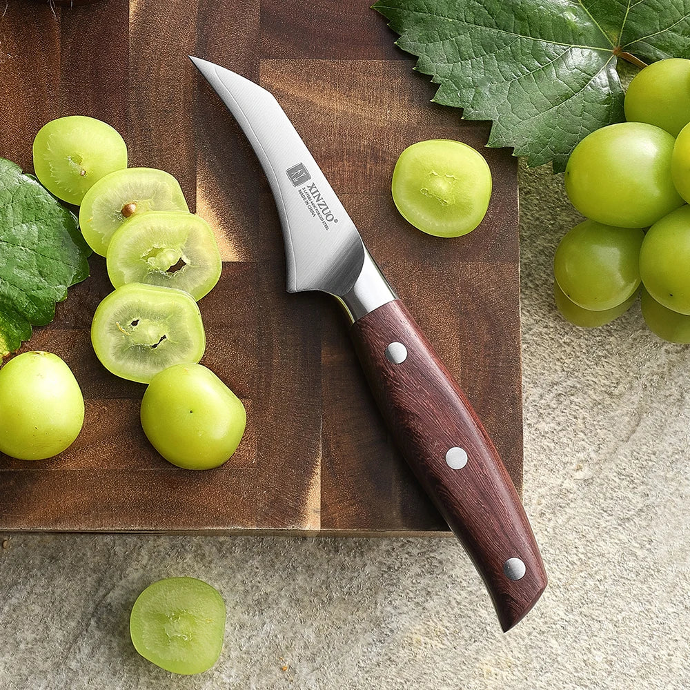 XINZUO 3" Paring Knife 440C Steel Core Red Wood Handle Paring Knife Axl