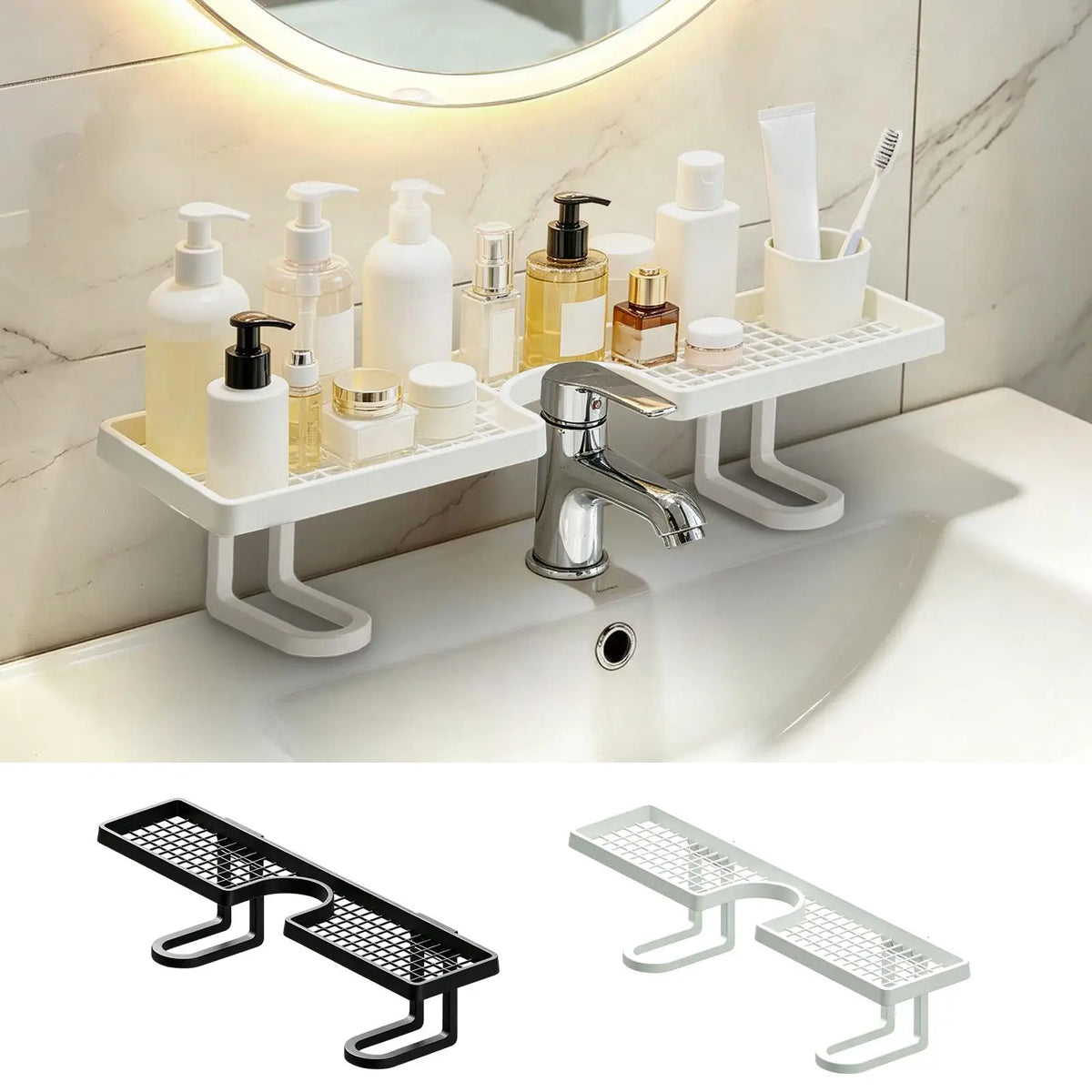 Over-Sink Shelf 50cm U-Shape No-Drill Bathroom Organizer Bathroom Sink Organizer Axl White