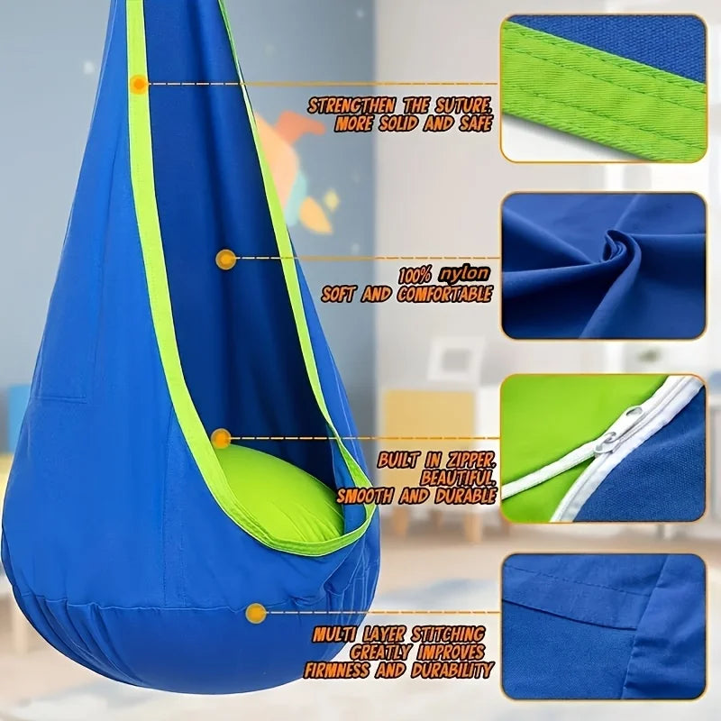 Hanging Hammock Chair with Inflatable Pillow – Indoor & Outdoor Hanging Hammock Chair Axl