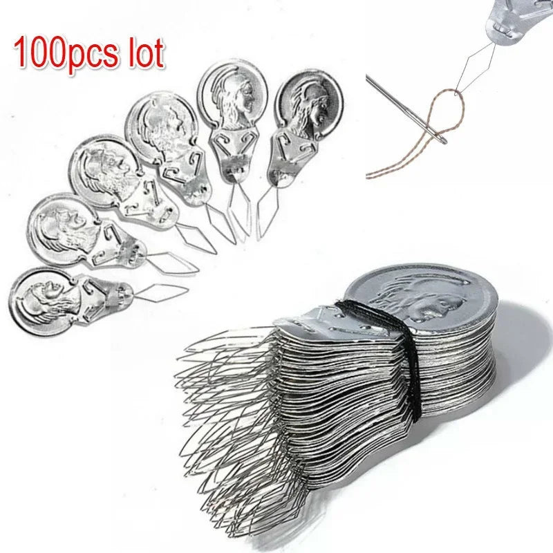 100-Piece Aluminum Bow Wire Needle Threader Set | Sewing Tool Needle Threader Set Axl Light Grey
