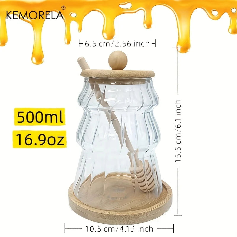 KEMORELA Glass Honey Jar Set with Wooden Stir Stick & Lid Glass Storage Jar Set Axl