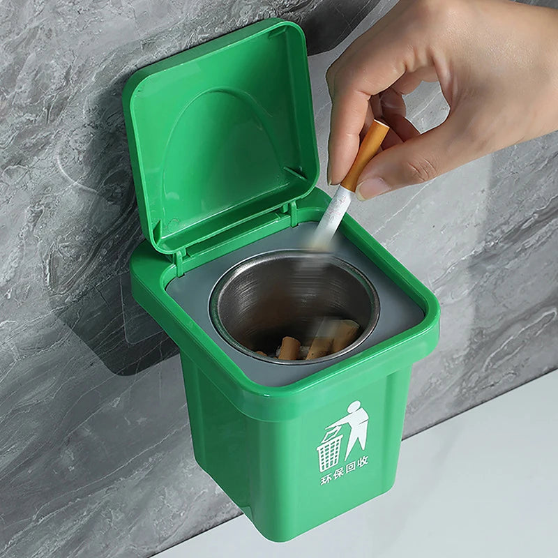 Wall-Mount Lidded Ashtray – Windproof Stainless Steel Design Wall Mount Ashtray Axl Green