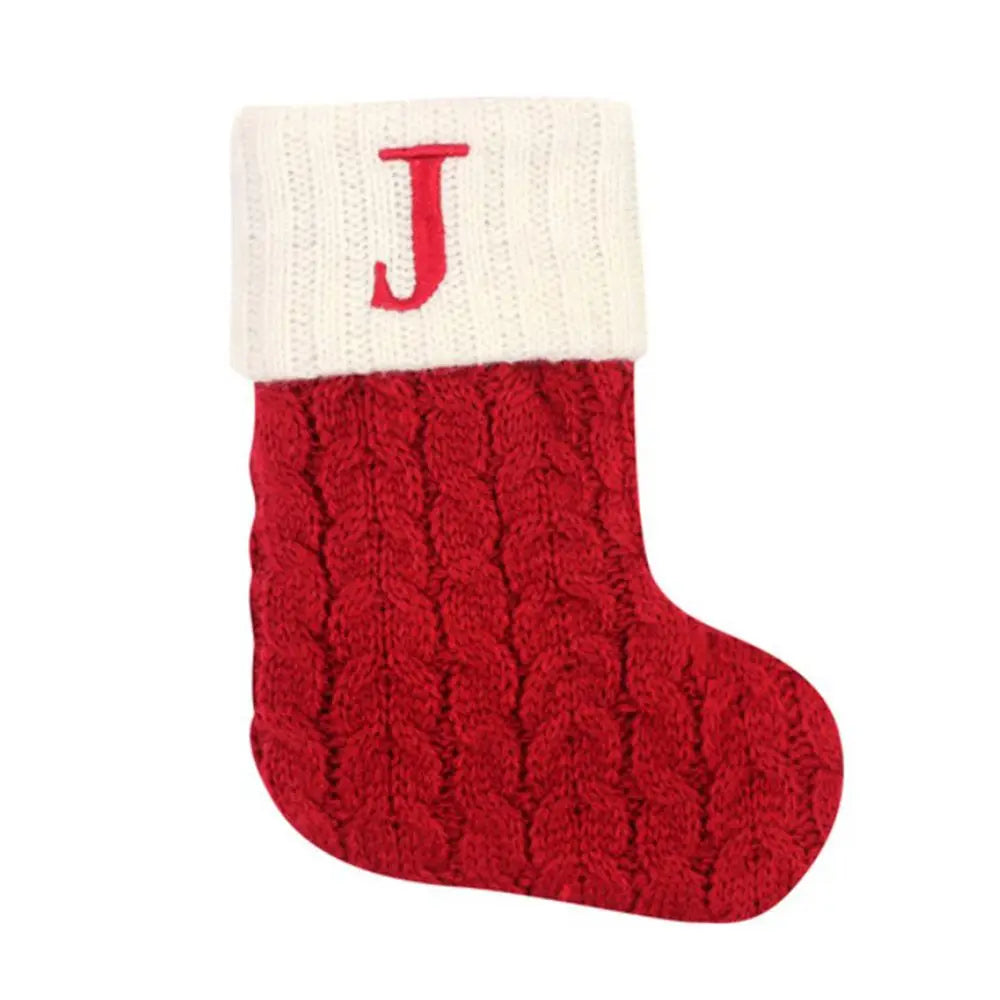 Knitted Christmas Stocking – Alphabet Letter Xmas Décor Gift Christmas Stocking Axl J