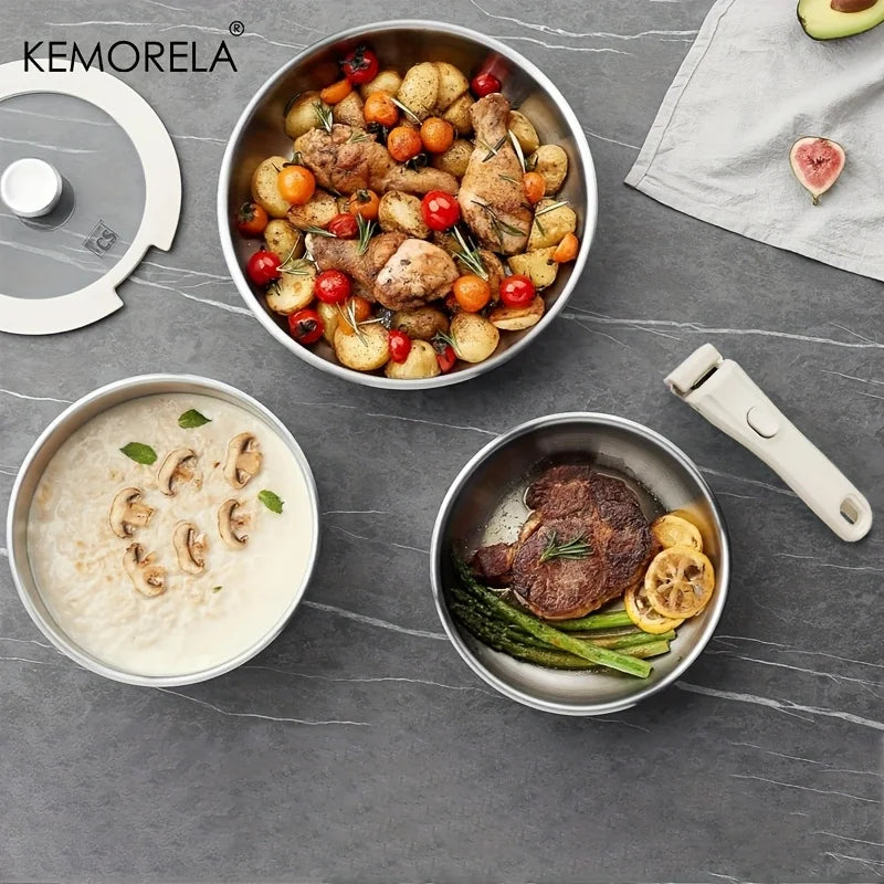 KEMORELA 4-Pc Stainless Steel Cookware Set – Detachable Handle Cookware Set Axl
