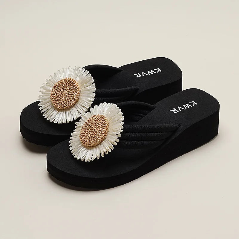 Women's Floral Wedge Platform Slippers – Breathable Beach Slides Wedge Platform Slippers Axl black 38