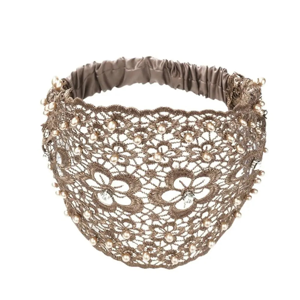 Korean Wide Pearl Lace Headband – Women's Hair Hoop Accessory Fashion Headband Axl coffee