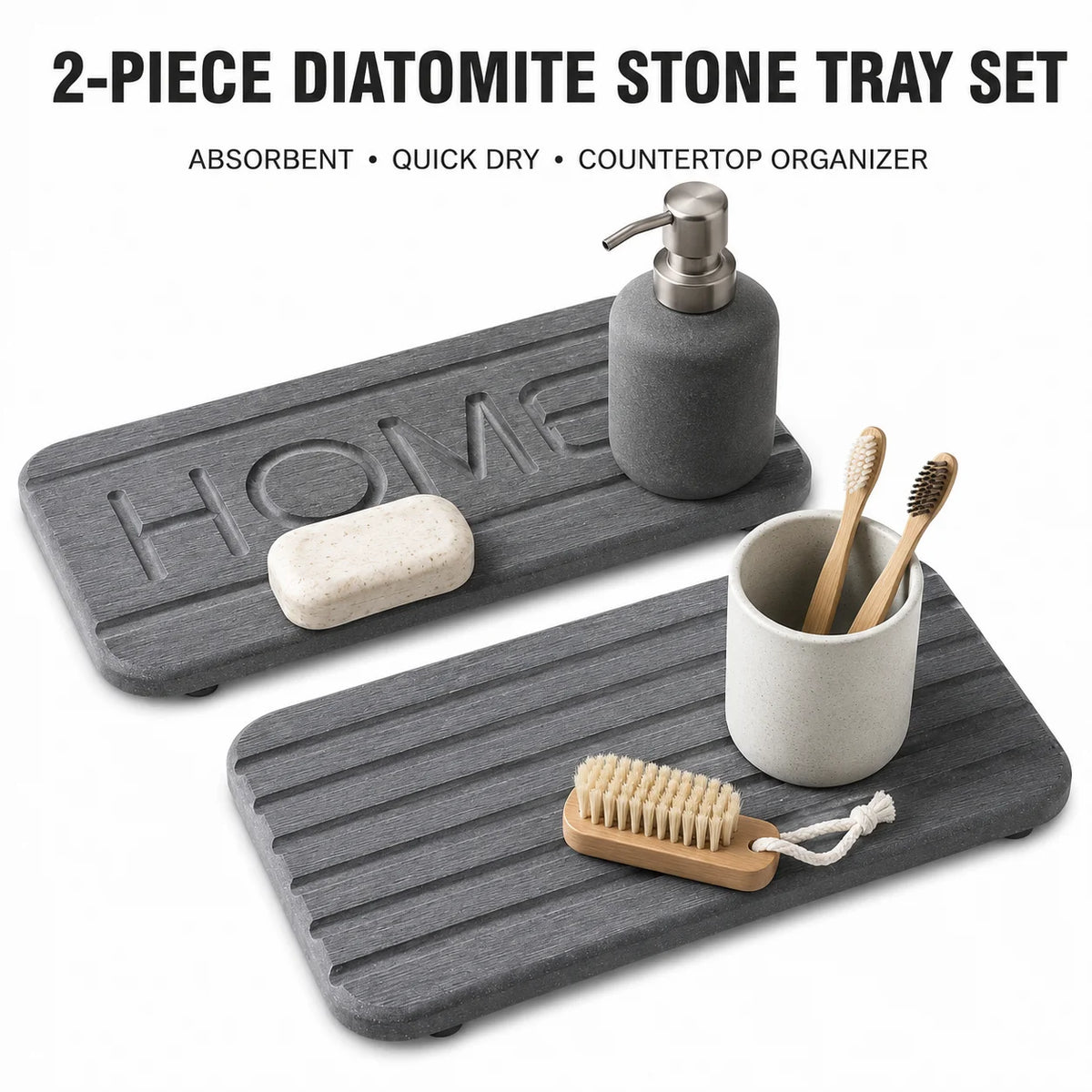 2-Piece Diatomaceous Earth Drying Mat & Sink Tray Organizer Stone Drying Mat Axl